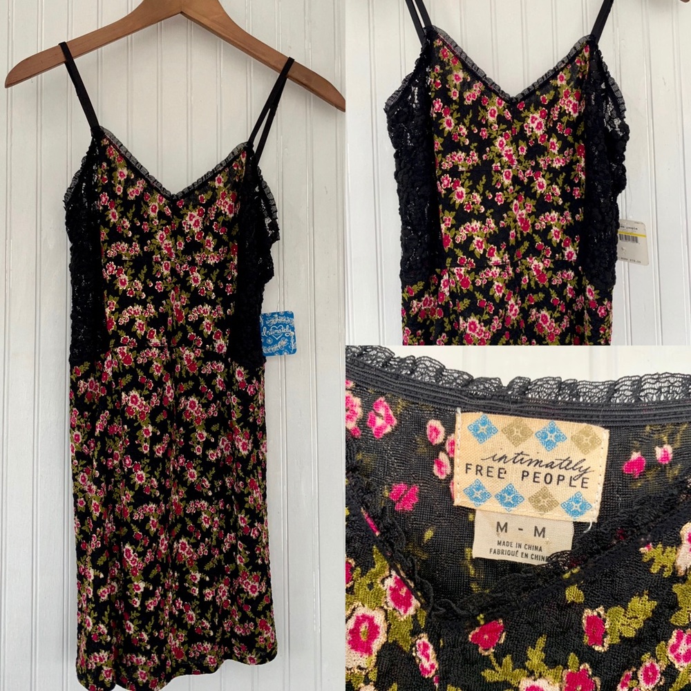 Free People Intimates M Black Floral Lace Slip Med